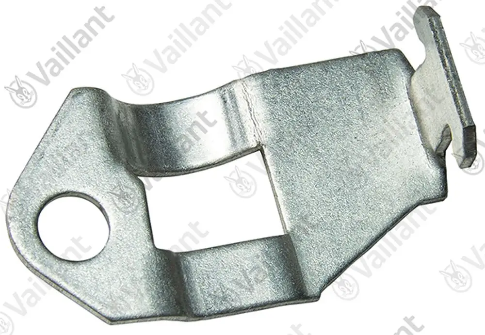 Metalllasche von Vaillant, geformt mit einer Öffnung und einer Aussparung, die als Halterung oder Verbindungselement verwendet werden kann.